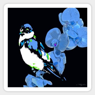 MIDNIGHT BLUE ORCHID AND BIRD Sticker